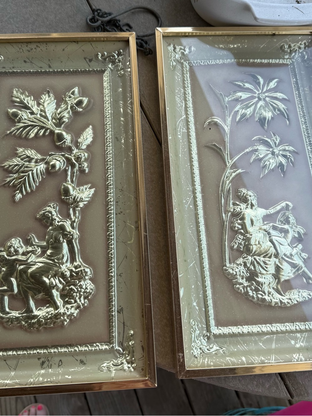 Ornate Gold Framed Relief Wall Art - Pair vintage great condition